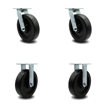 Service Caster 8 Inch Polyolefin Caster Set with Ball Bearings 2 Swivel 2 Rigid SCC-30CS820-POB-2-R820-2